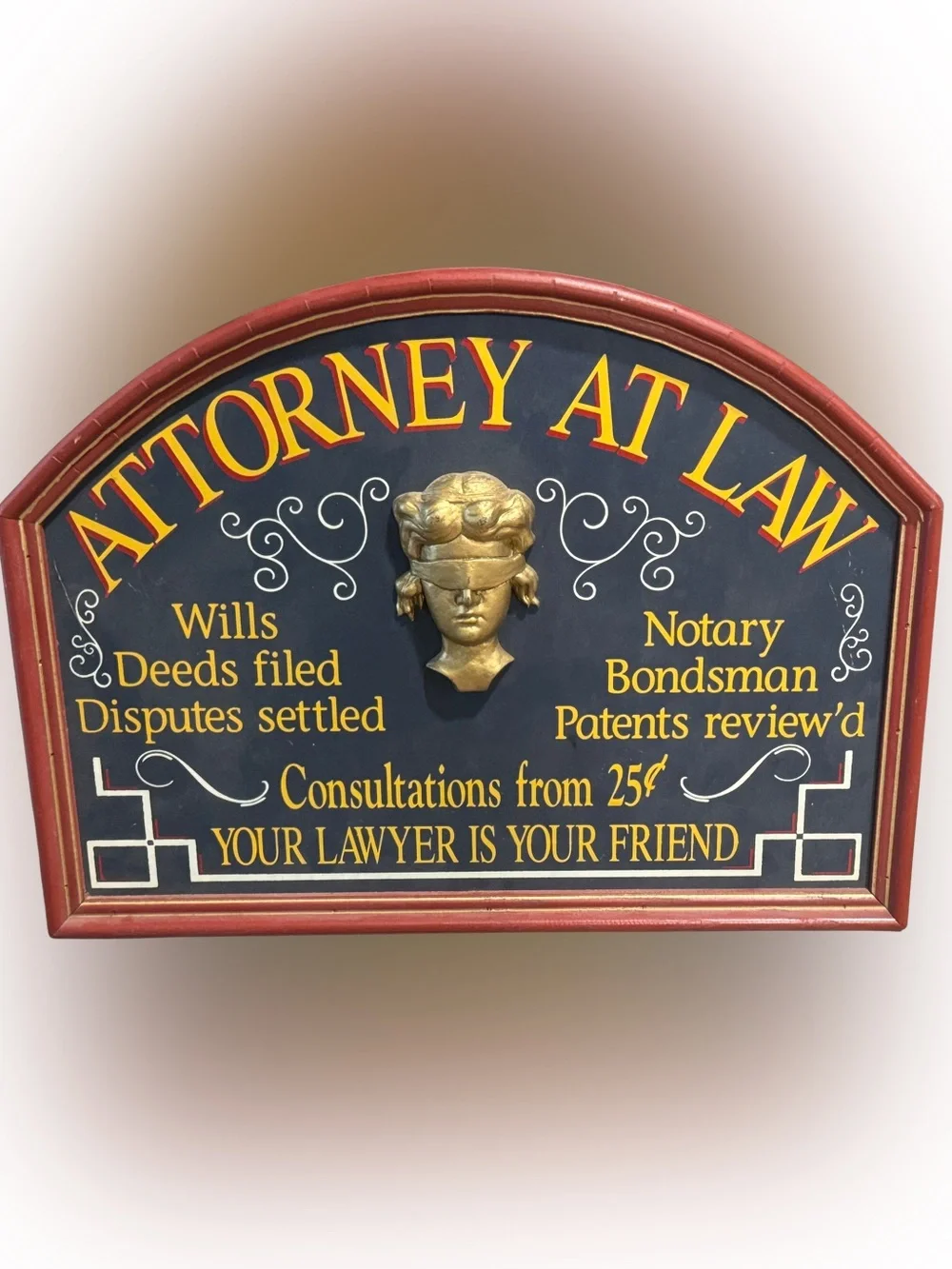 Vtg 1997 Attorney At Law Decorative Wall Plaque in Black Gold - Solid Wood USA